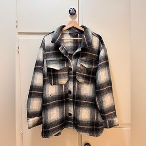 New Look Checkered Jacket in Black, White, and Pink